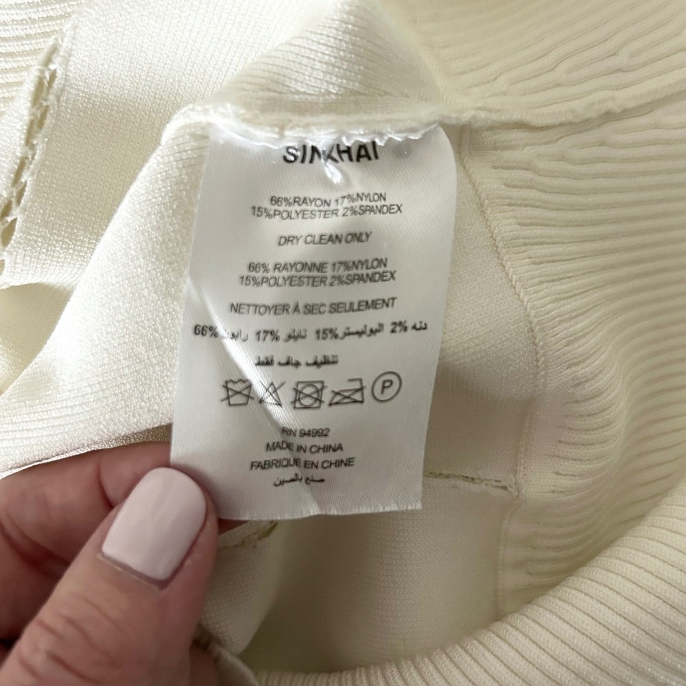 Simkhai Ivory Pointelle Knit Short Sleeve Top Ribbed Hem Crew Neck Cream Size XS - Picture 7 of 7
